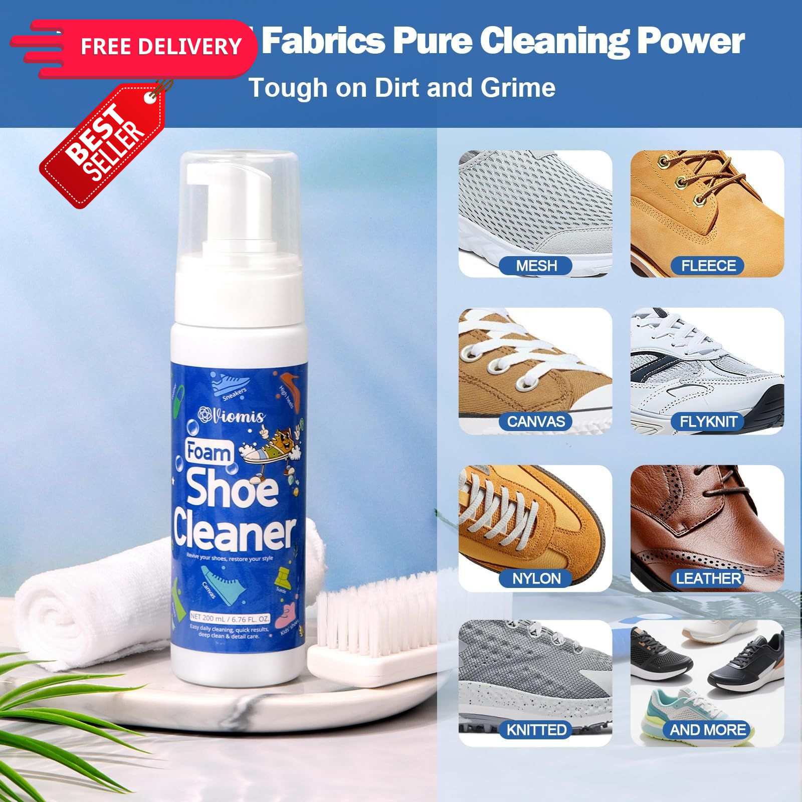 Viomis Shoe Cleaner, 6.76oz Professional Foam Sneaker Cleaning 6.76oz, Clear