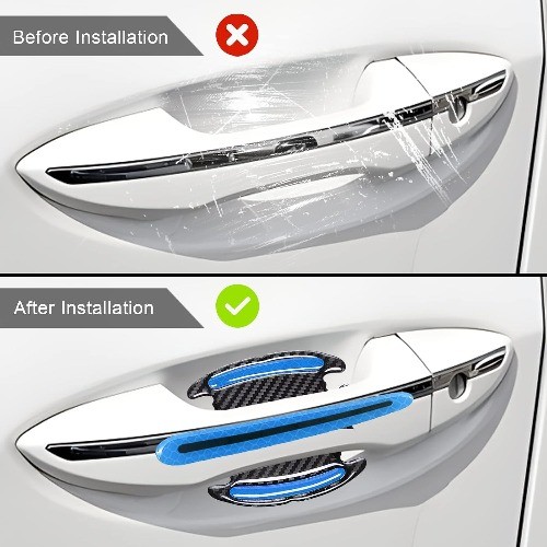 8Pcs 3D Door Handle Cup Protectors with Reflective Stripe, Anti-Sc Color: blue