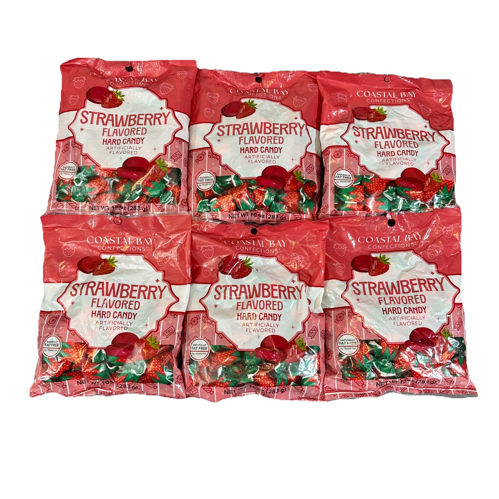 6 PACK * Coastal Bay Confections STRAWBERRY HARD CANDY 10 oz ea Bag  5 lbs Total