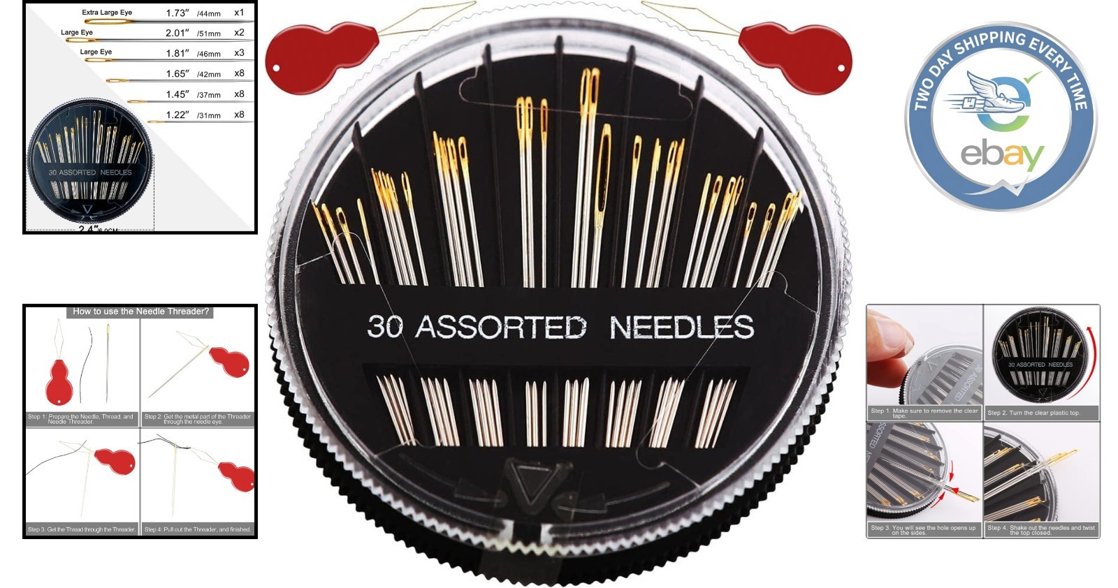 Compact Sewing Needles Set - 30/60 Needles with Threaders for Easy Use