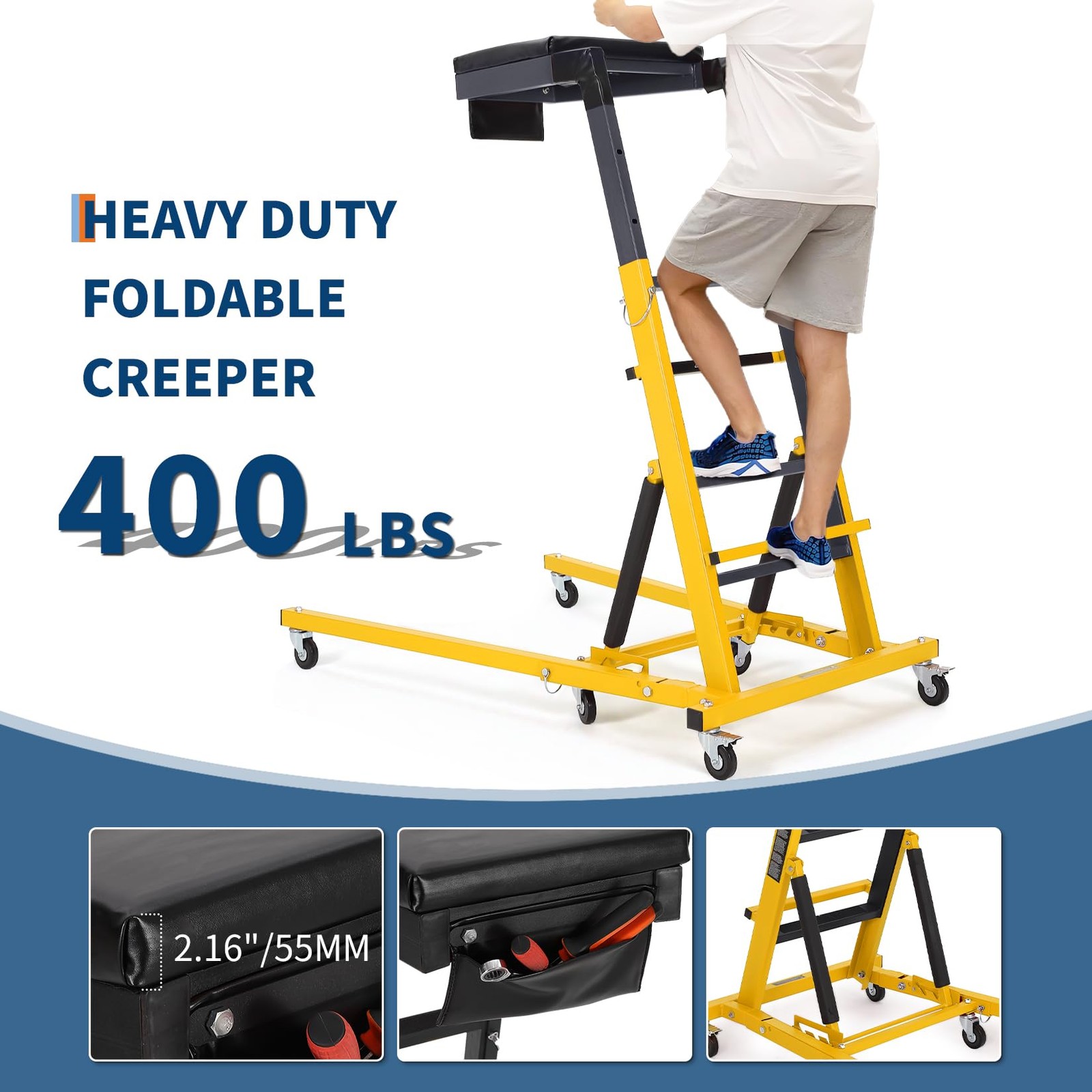 400LBS Automotive Topside Creeper Adjustable 49"-69" Foldable Engine Creeper