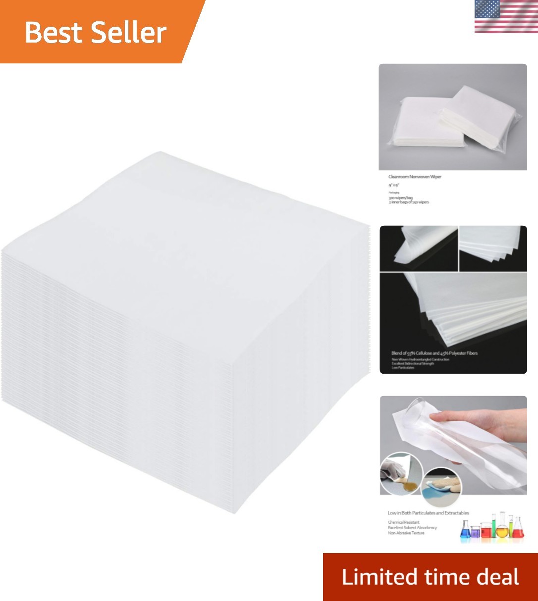 Lint Free Wipes Cleanroom Wipes Nonwoven Auto Paint Prep Cellulose/Polyester ...