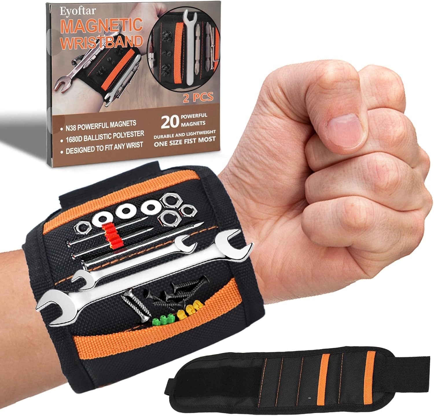 Magnetic Wristband for Tools (2-Pack) - Tool Belt for Men & Women - Heavy Duty 2