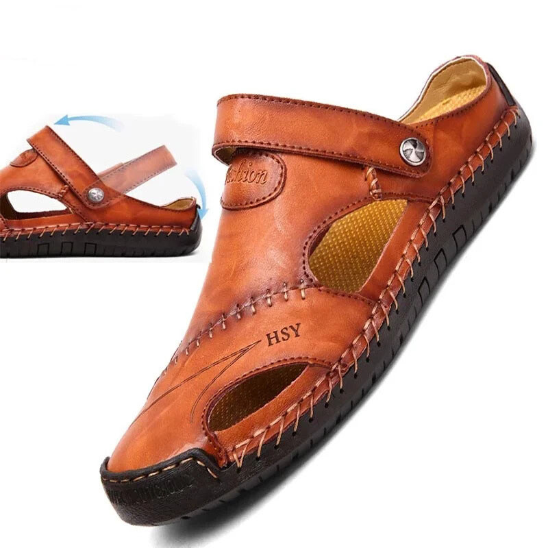 Mens Sport Closed Toe Sandals Summer Leather Shoes Beach Fisherman Flat Slippers