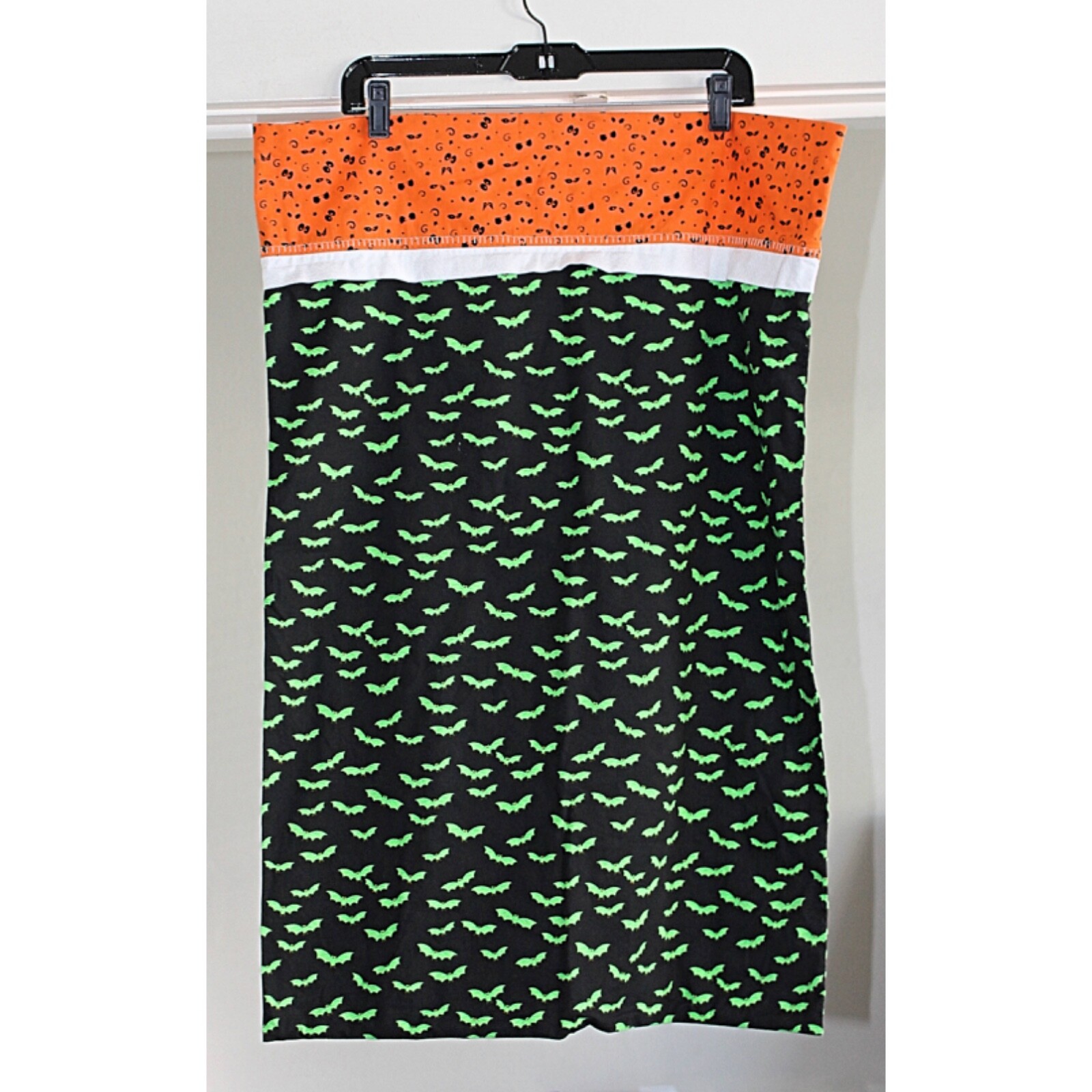 100% Cotton Halloween Pillowcase - Scary Bats + Googly Eyes, Orange Green - Std