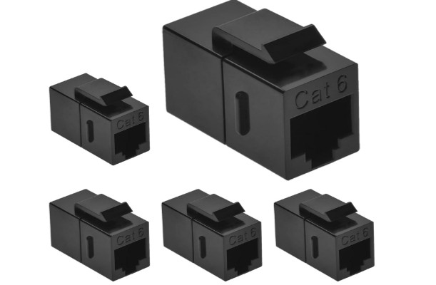 Cat.6 RJ45 Inline Coupler with Keystone Latch Female-Female 50-Micron  Red 5pc