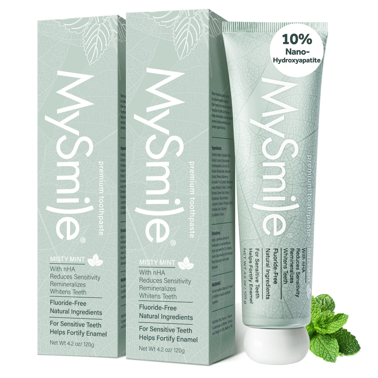 MySmile 10% Nano Hydroxyapatite Toothpaste, Whitening Toothpaste for Sensitive