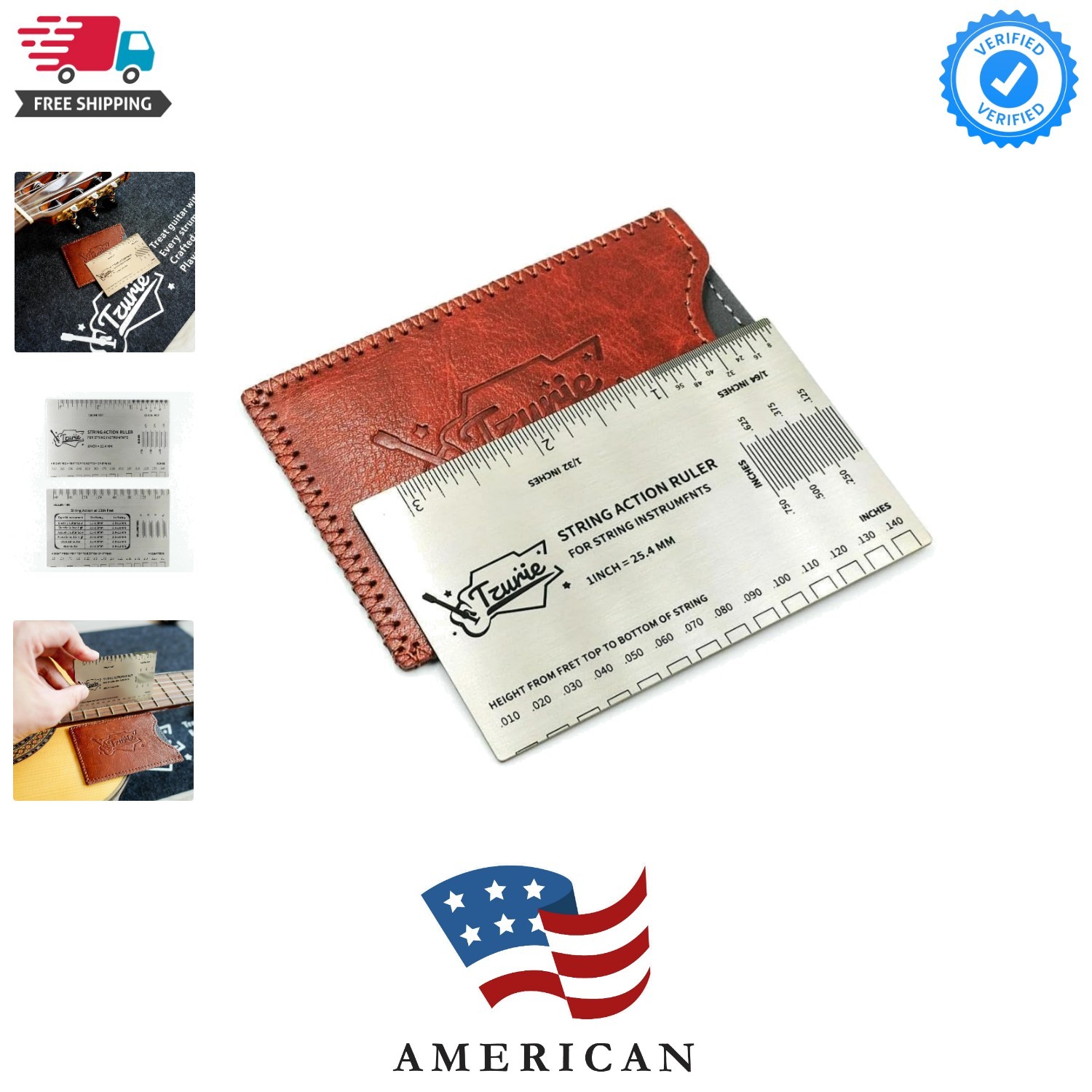 Guitar String Action Gauge, Stainless Steel Pocket Size Tool with Travel Case...