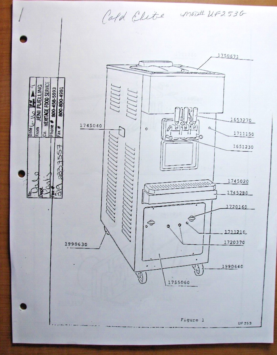 Coldelite UF253G Soft Serve Machine Catalog Of Parts