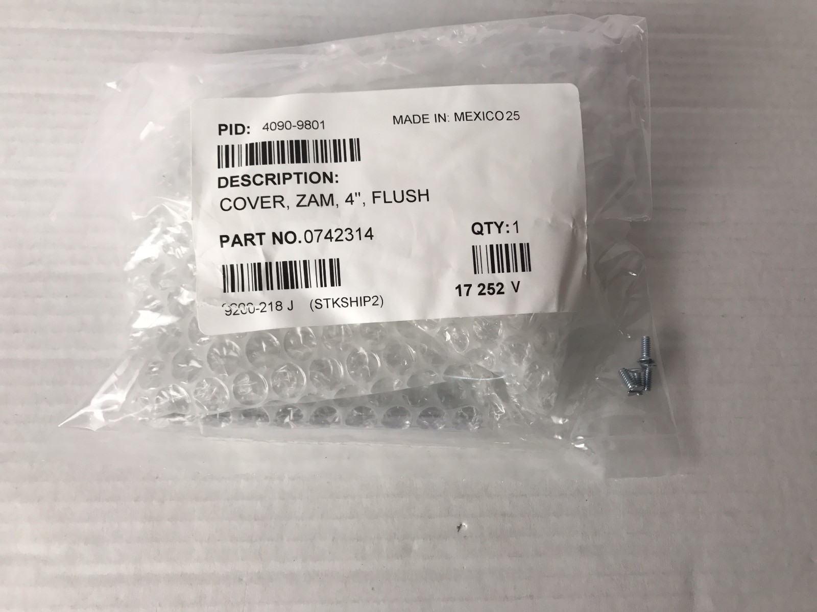 (NEW) SIMPLEX 4090-9801 - FLUSH COVER 4"