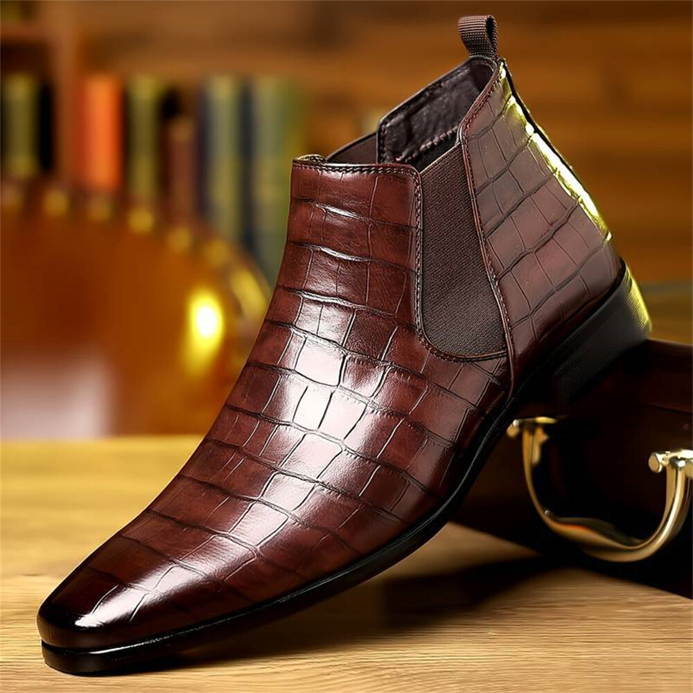 Men's Chelsea Boots Crocodile Print Leather Business Casual Formal Dress Boots