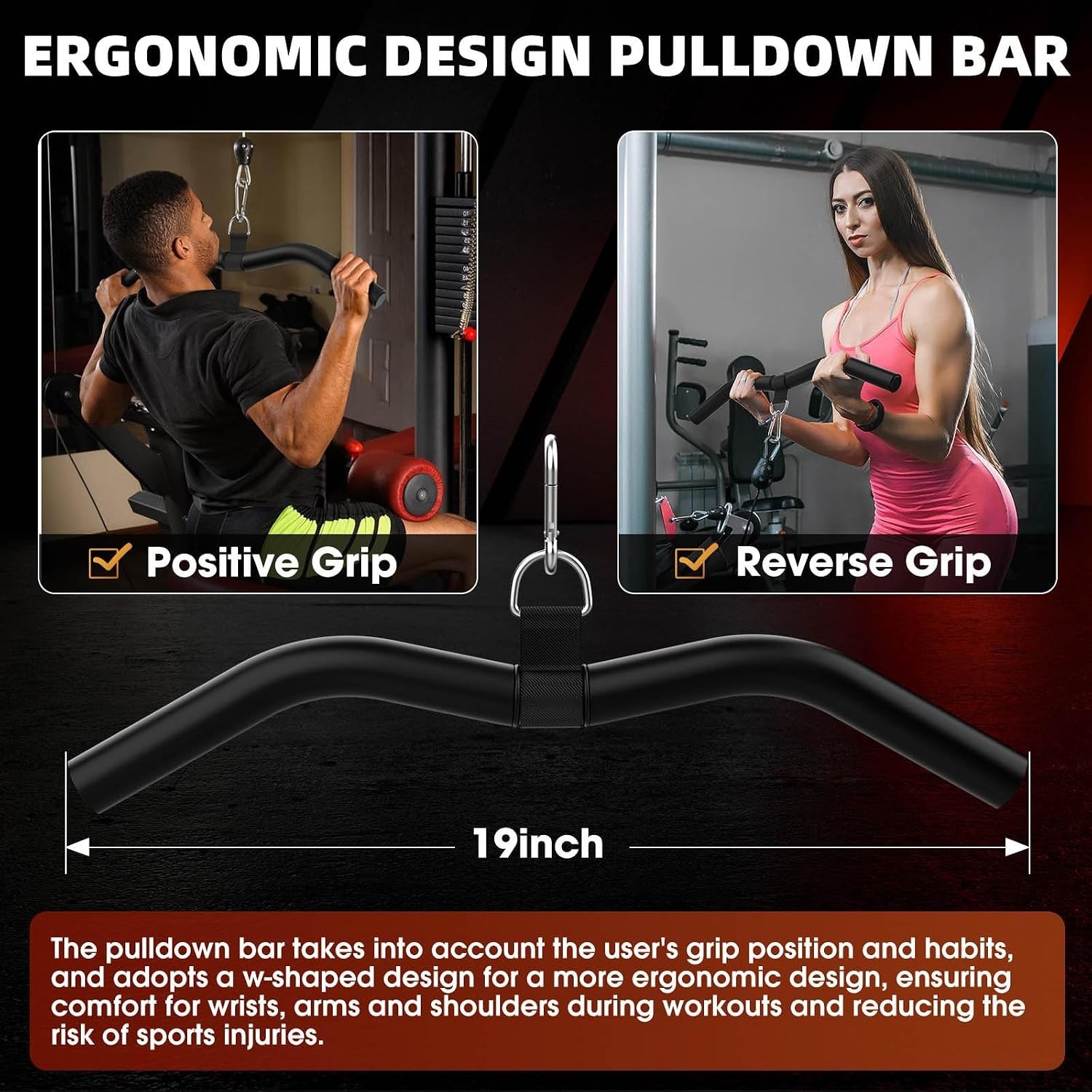 LAT Pulldown Bar Attachments for Pulley Cable Machine, Single D-Handle Tricep...