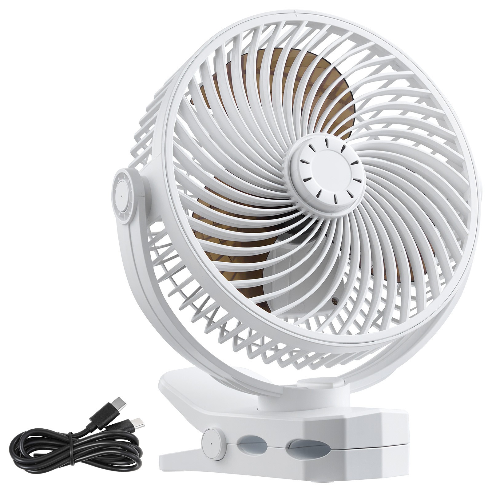 Uimoso Portable Rechargeable USB Fan with 3 Speeds and Sturdy Clamp - White