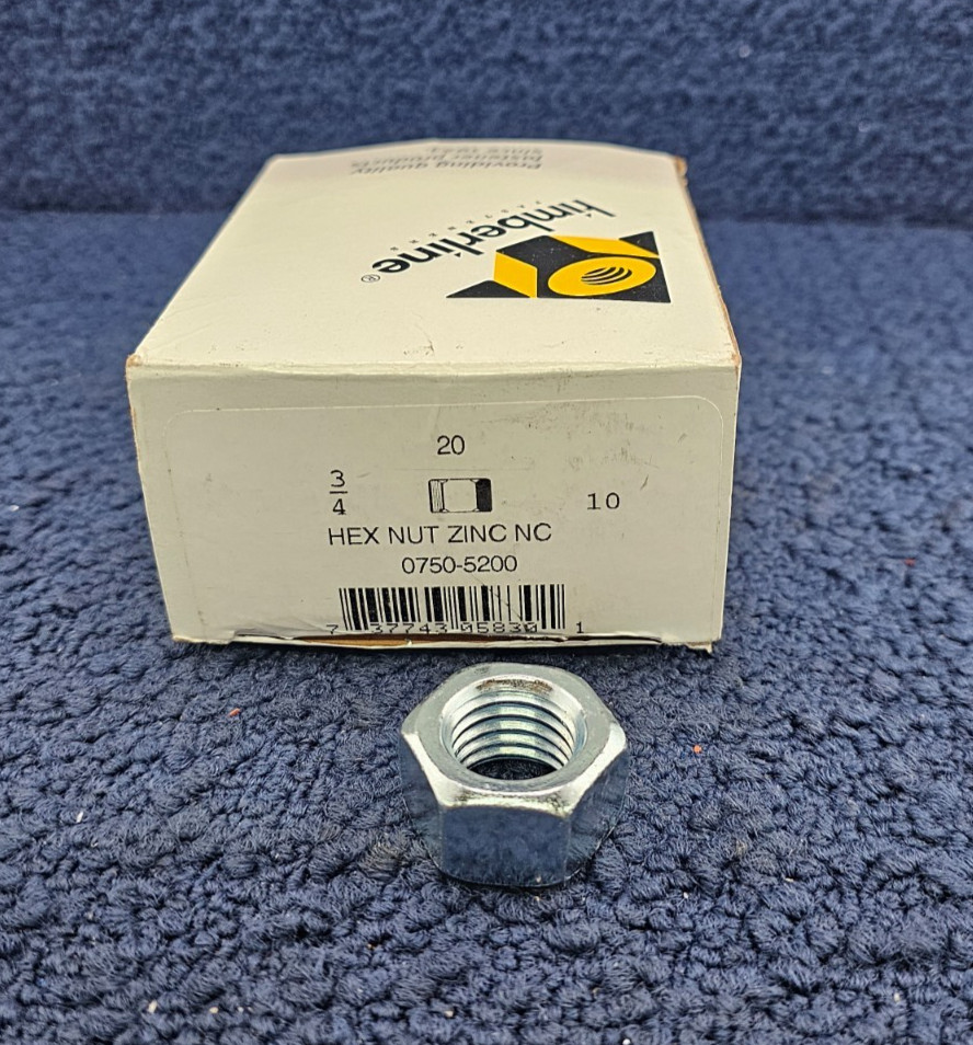 (QTY 20) Timberline Fasteners 0750-5200: 3/4 - 10 Zinc Coarse Hex Nut