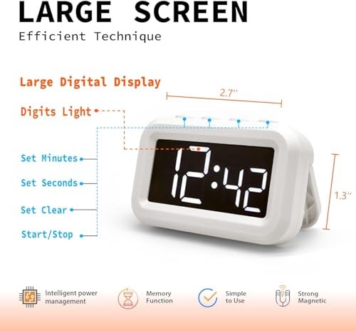 Digital Timer, Magnetic Countdown Kitchen Timers for Cooking, Egg, Oven, White