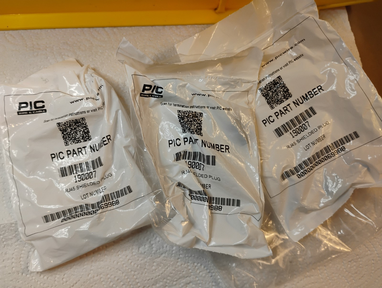 3, PIC Wire 7 Cable 190007 RJ45 Ethernet Shielded Plug Connector - Fast Ship