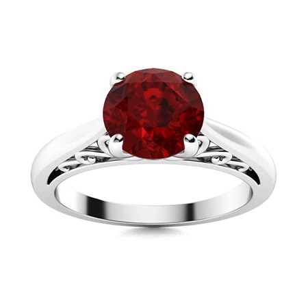 6mm Round Garnet Ring 925 Sterling Silver Filigree Engagement Ring For Women