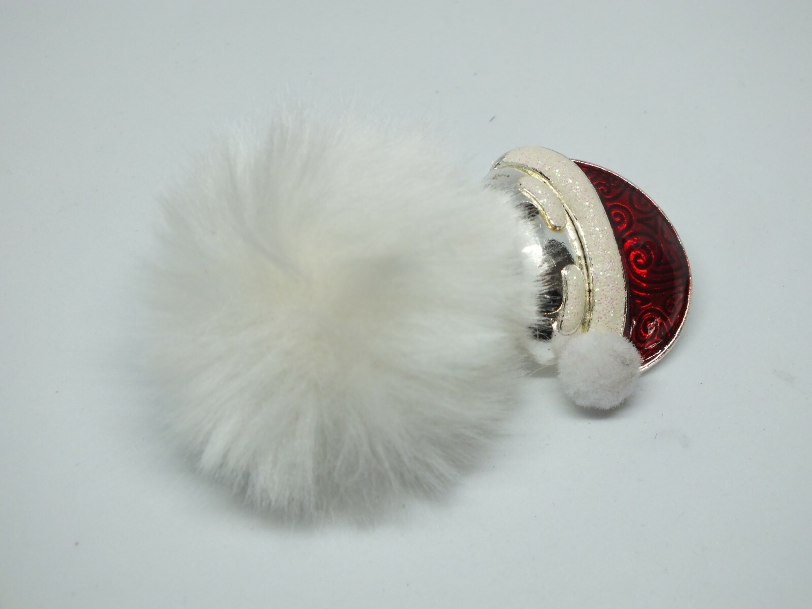 Beautiful Brooch Pin Santa Bear Silver Tone Fur Beard Red Enamel 2 1/2 x 2" CUTE