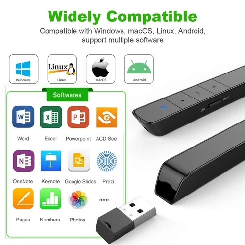 Presentation Clicker Green Light Pointer USB Rechargeable Wireless