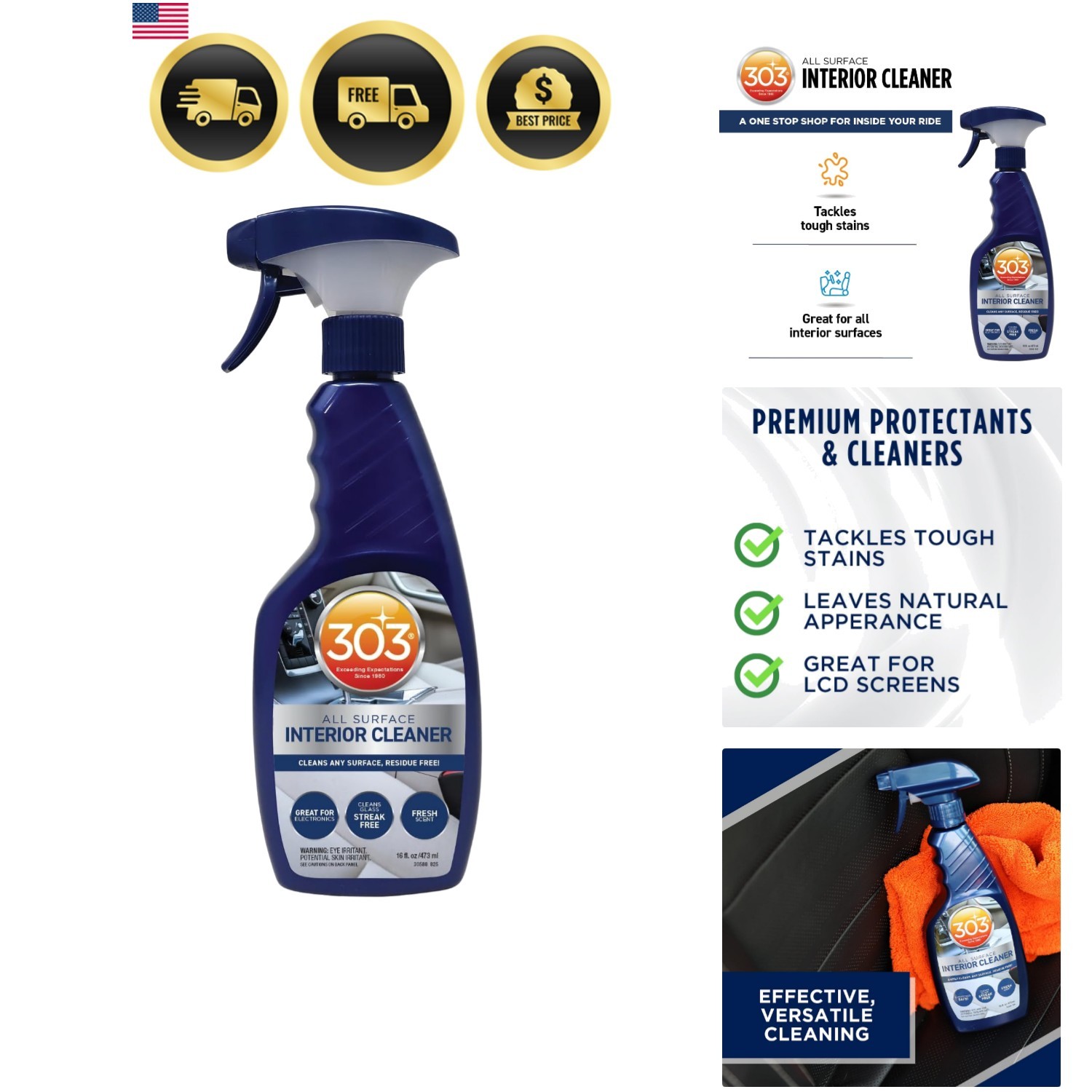 303 Interior Cleaner for Dash, Glass & Screens, 16 oz | Cleans interior surfa...