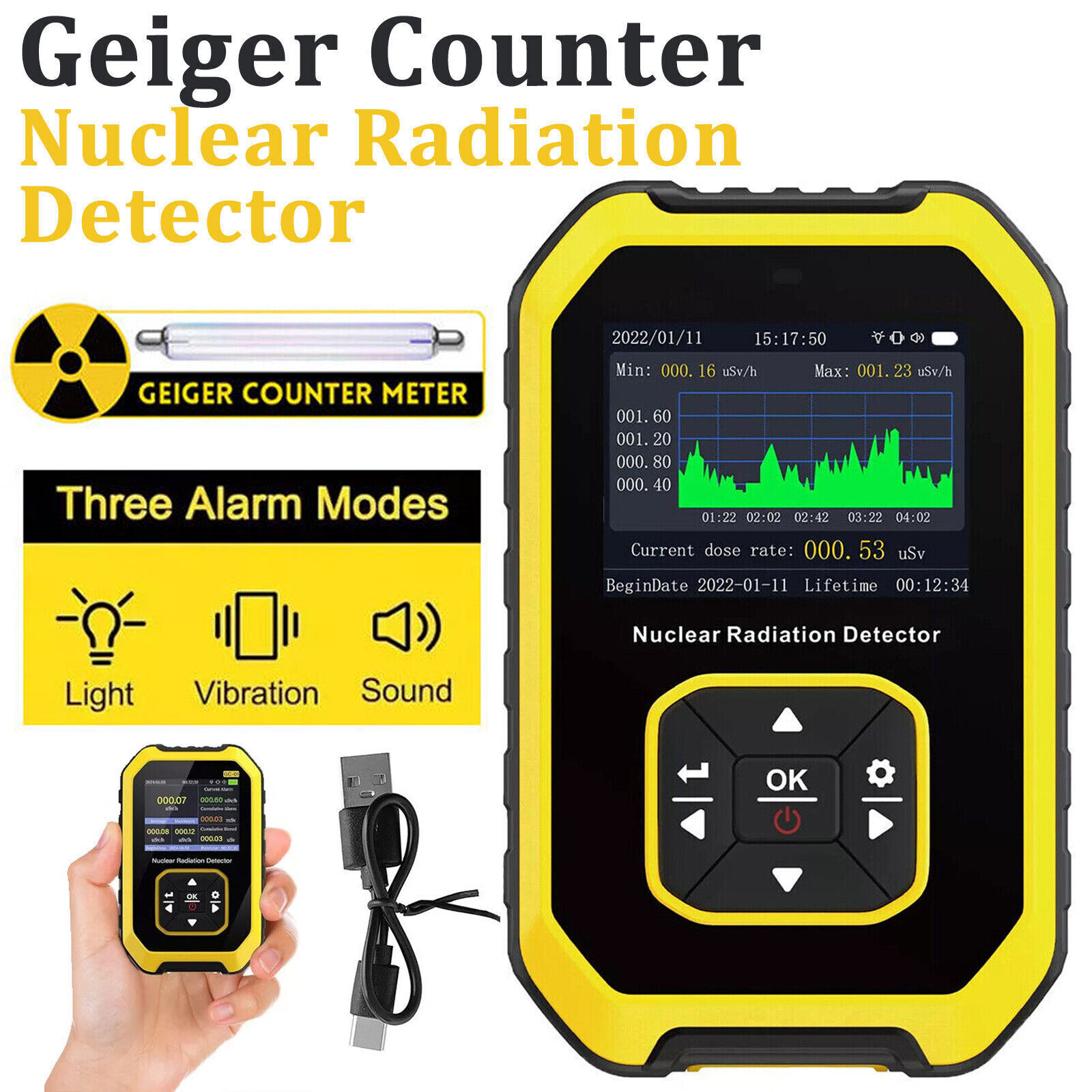 Portable LCD Nuclear Radiation Detector GM Geiger Counter β/γ/X-Ray Dosimeter