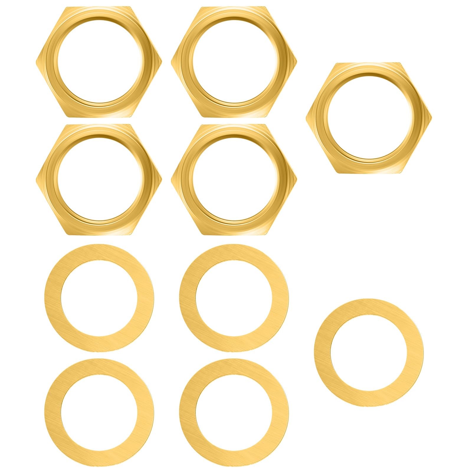 5 Set Jack Socket Nut with Washer, Guitar Nuts and Washers, 3/8 inch, Gold