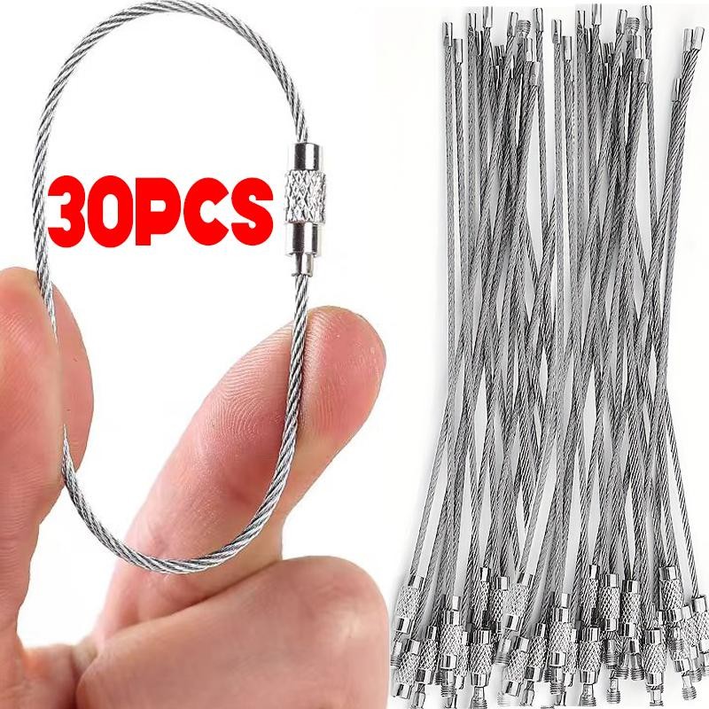 Steel Wire Keychain Loop Screw Lock Cable Ring for Keys & Hanging Gear