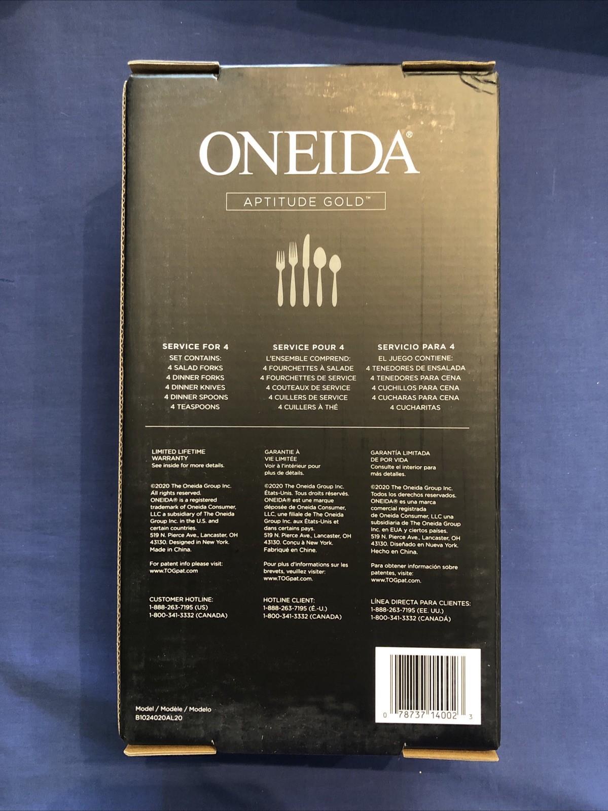 Oneida Aptitude Gold 20 Pieces Rust Resistant