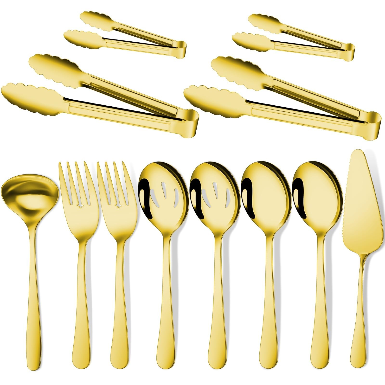 Gisly Gold 12 Pieces Serving Utensils Include Large Serving Spoons,Slotted Se...