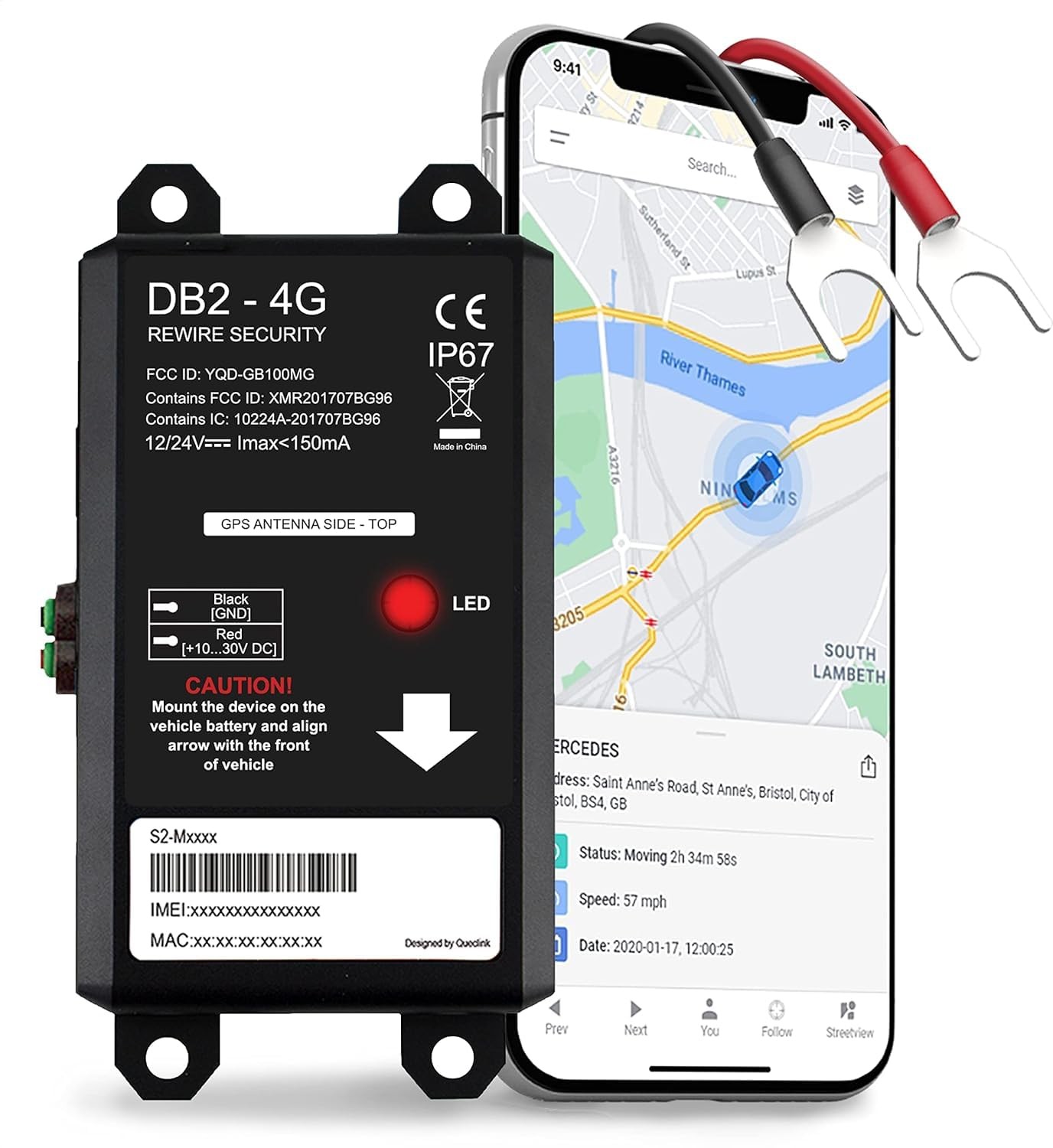 REWIRE SECURITY DB2-4G GPS Tracker for Vehicles – Real-Time Vehicle Black
