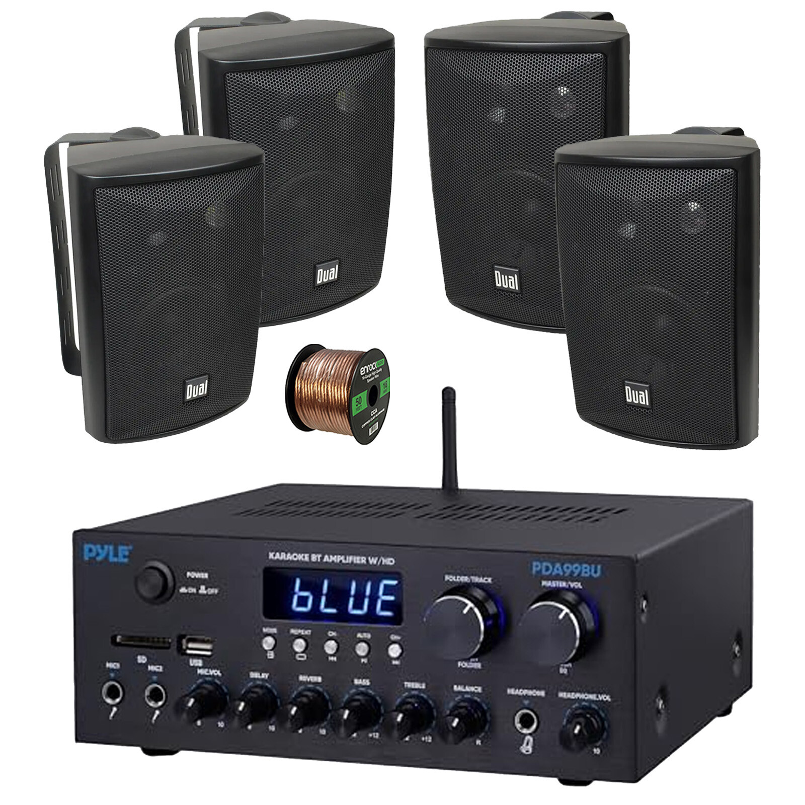 Pyle PDA99BU 2-Channel Home Audio Bluetooth Receiver, 4x 4" 200W Speakers, Wire
