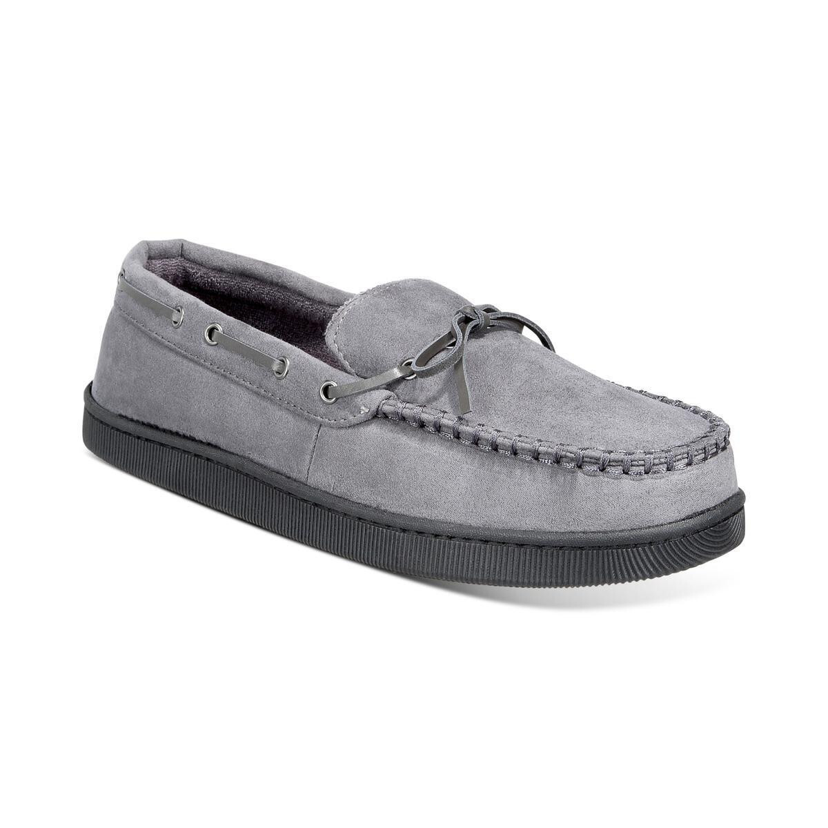Club Room Mens Cozy Comfy Casual Moccasin Slippers Loungewear, Grey, Small