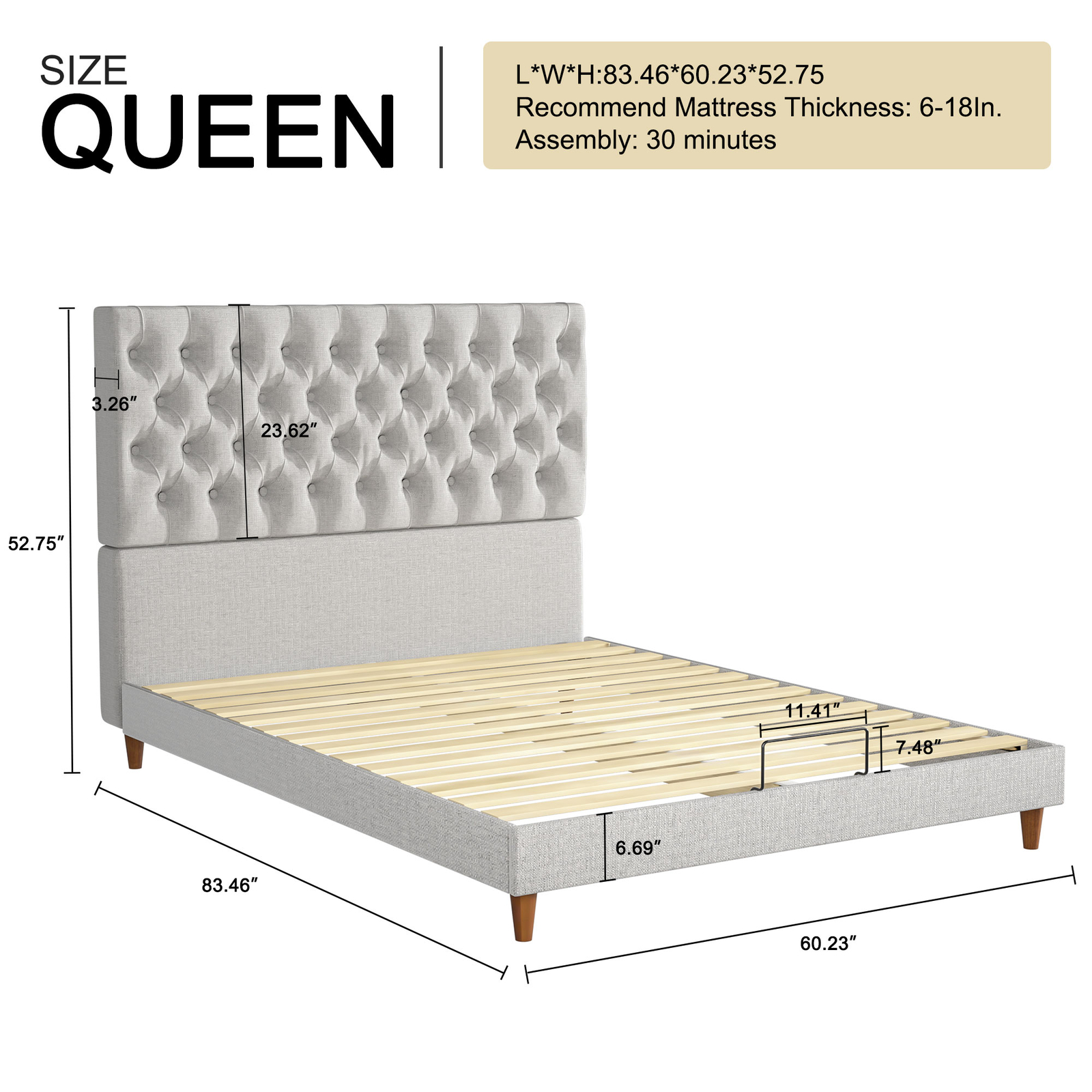 Modern Queen Size Upholstered Tufted Bed 83.46'' L X 60.23'&a BBT