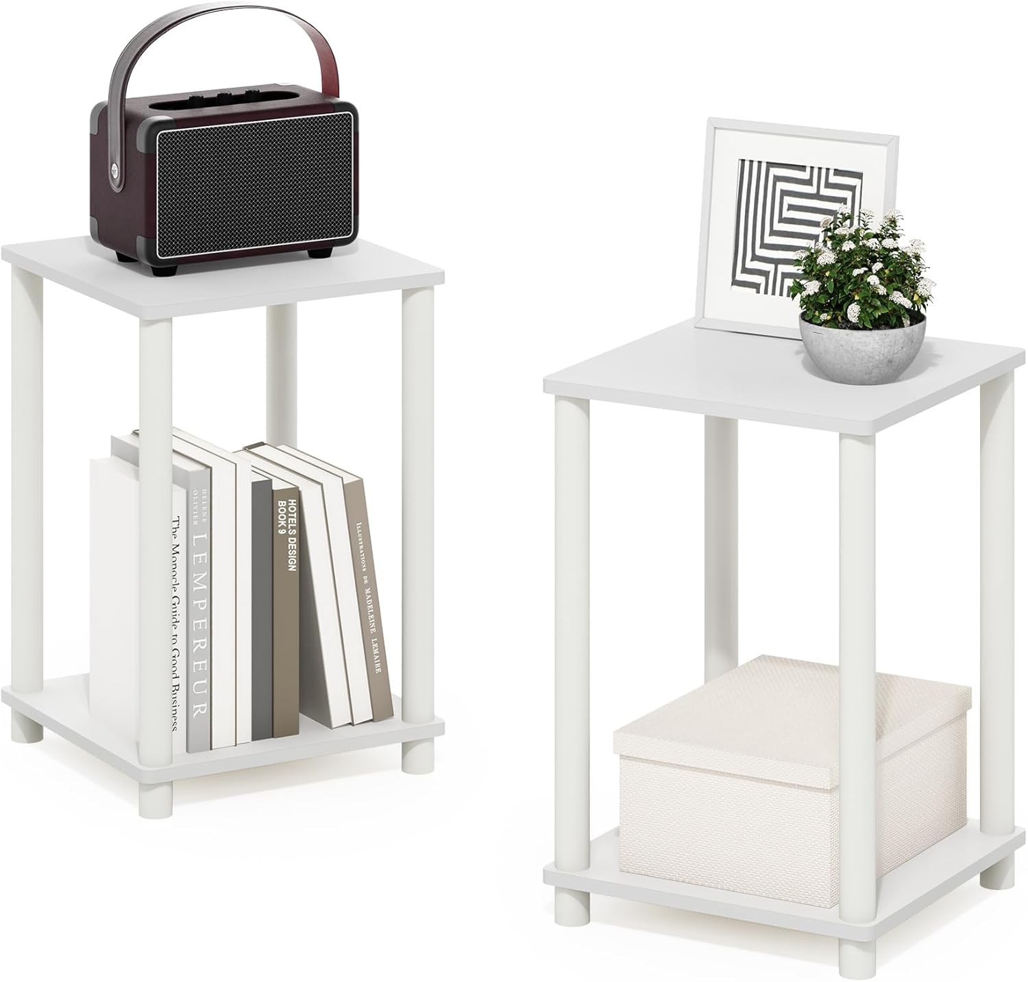 Turn-N-Tube Side Table Set of 2 2-Tier Stackable Modern End Table W/ Open Shelf