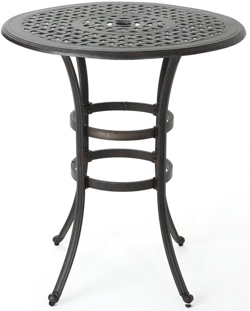 Alfresco Outdoor 37" Cast Aluminum round Bar Table, Bronze