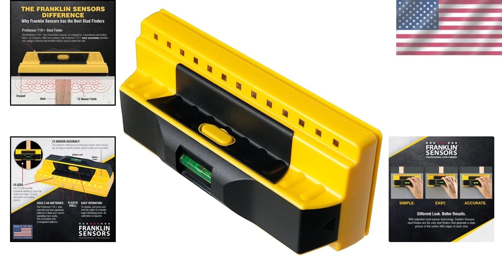 ProSensor 710+ Accurate Stud Finder: Deep Scan up to 1.6” with LED Display
