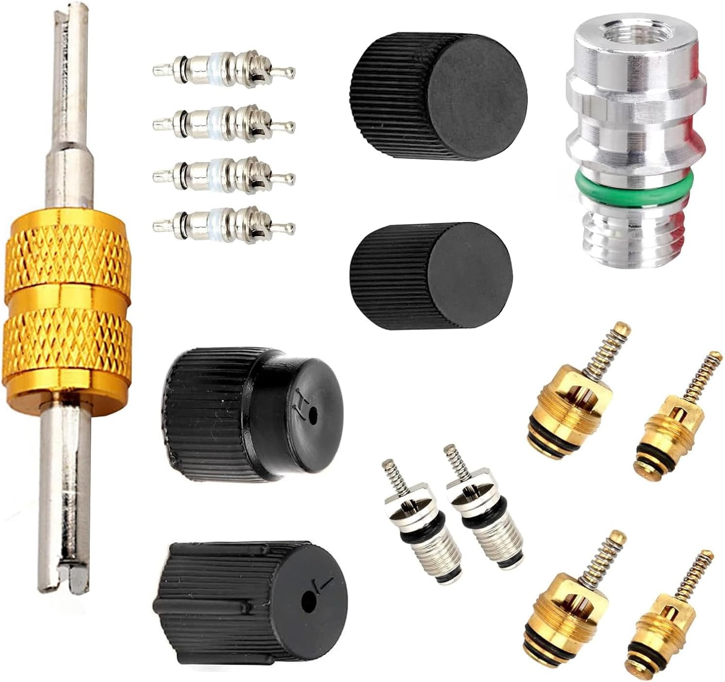 16 PCS Air Condition Valve Core Kit, R134A A/C Ducts Pressure Caps and Service V