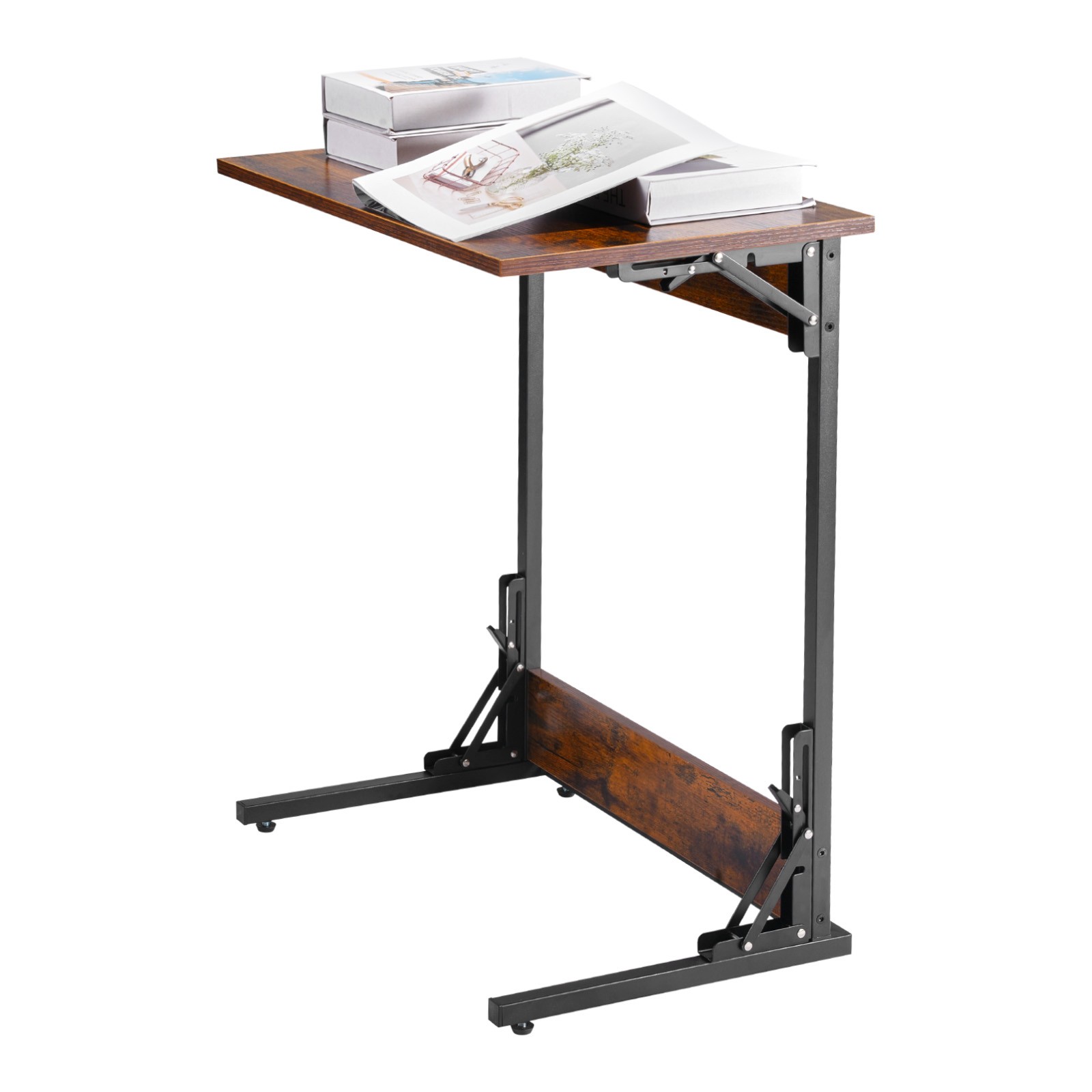 Uimoso C-Shaped Side Table with Metal Frame & Adjustable Feet for Versatile Use