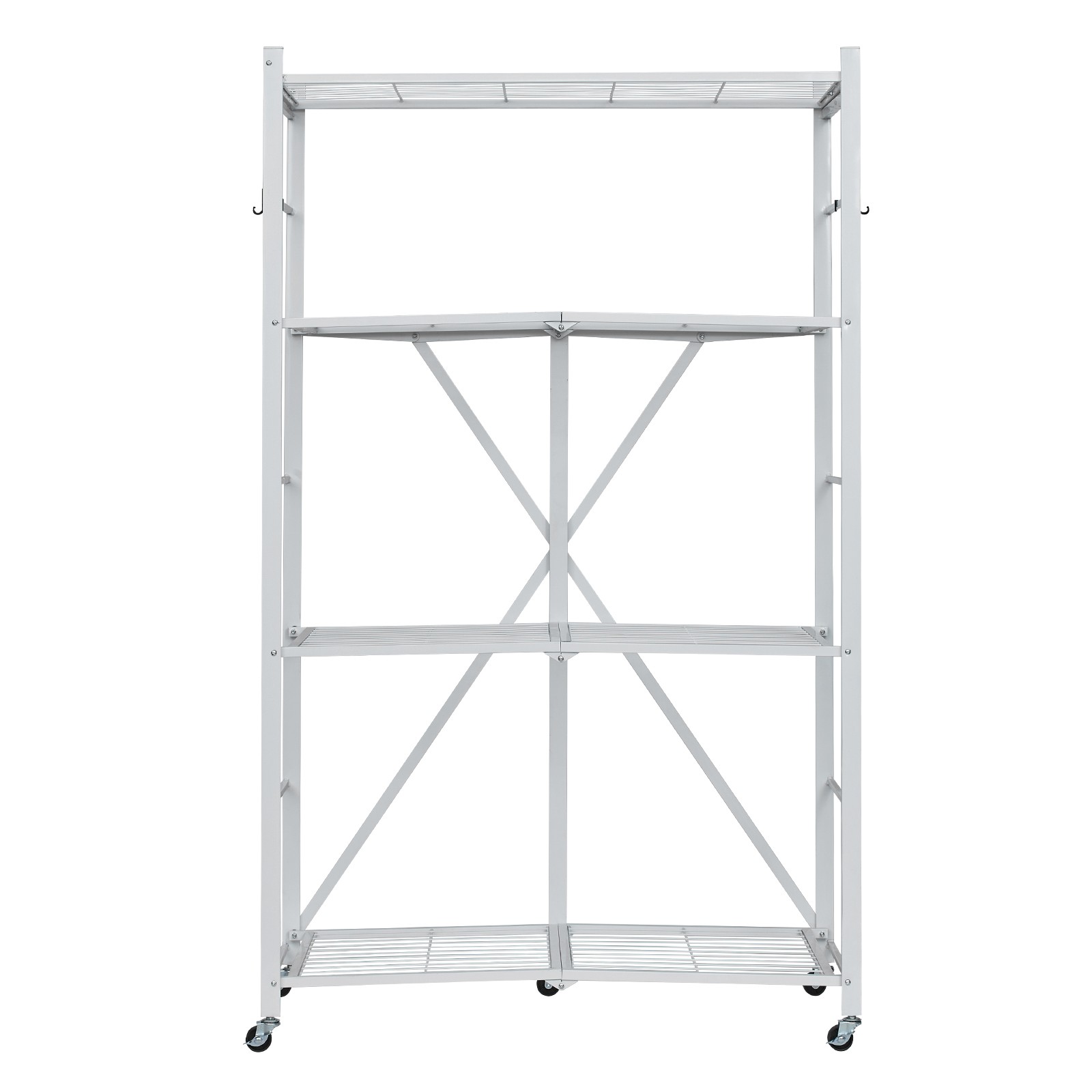 Folding Storage Shelf with Wheels 4-Tier No Assembly Organizer Shelf White