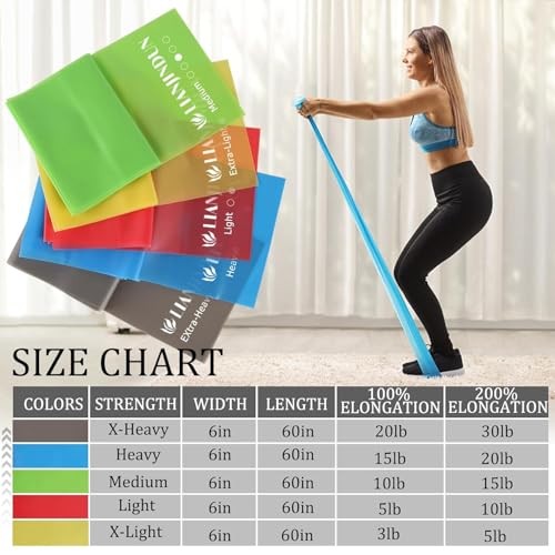 5 Pcs Professional Resistance Bands. Latex-Free, Pilates Band, 5 Colour Set
