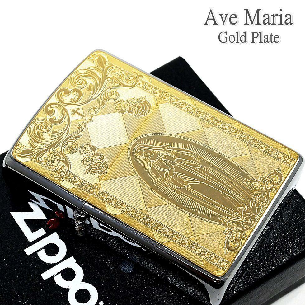 Zippo Holy Mother Ave Maria Gold Metal Plate Etching Processing Japan New