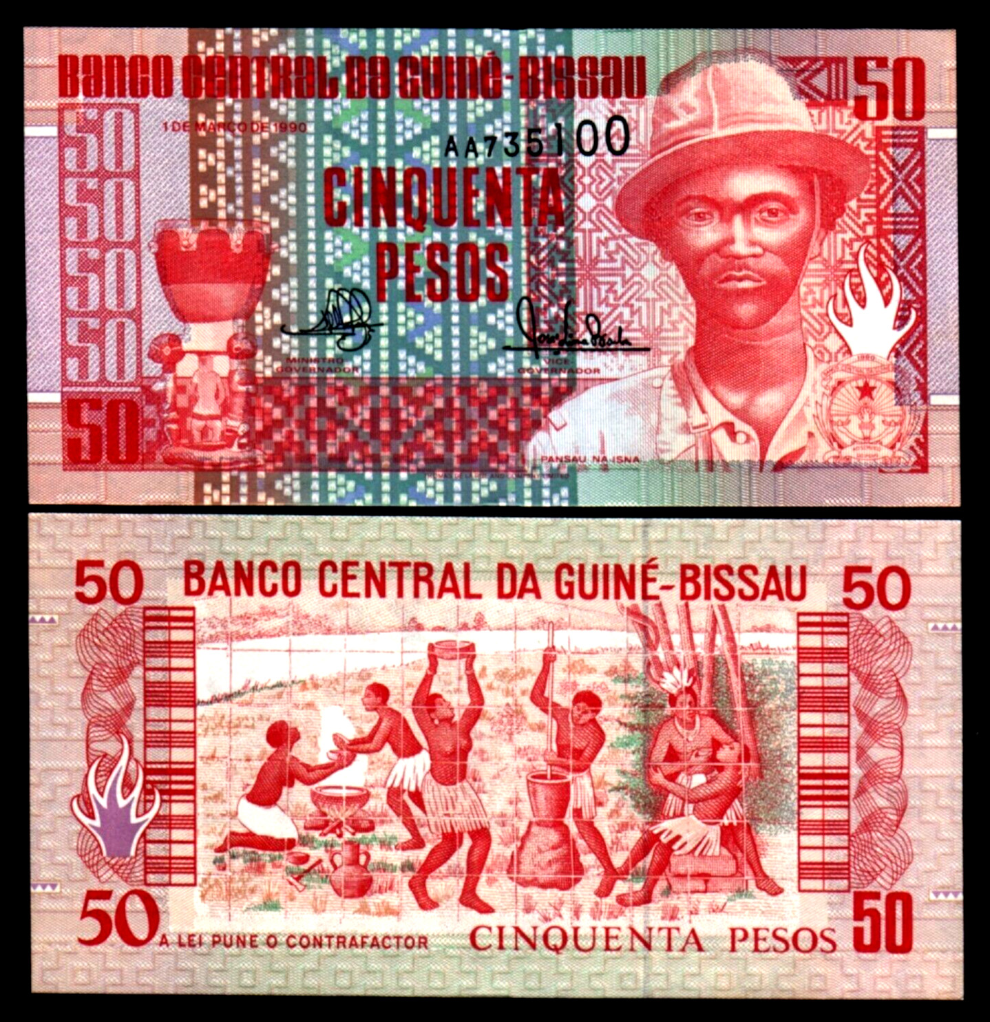 Guinea Bissau 50 PESOS P-10 1990 Dancer's Fruits UNC World Currency BANK NOTE