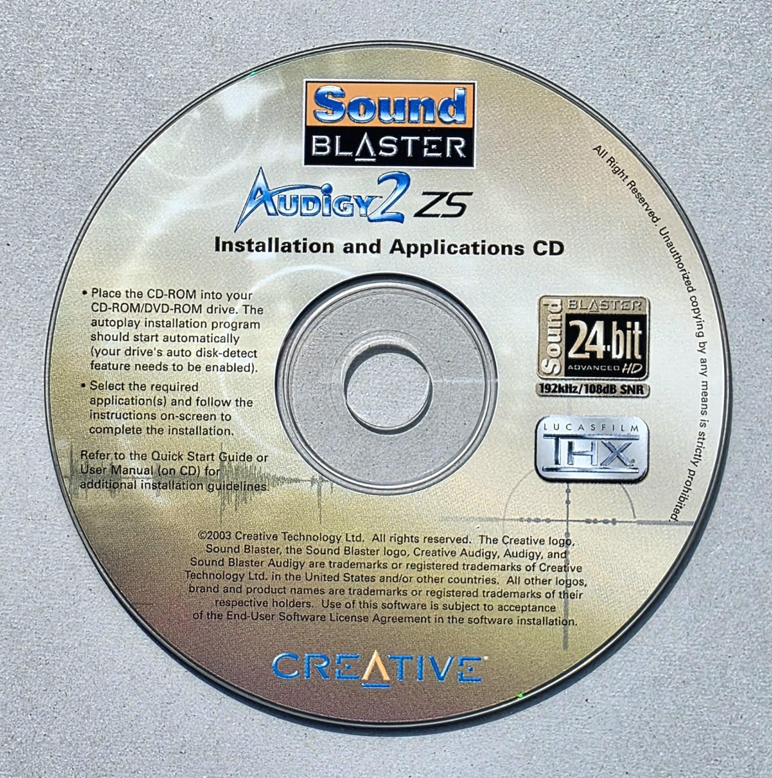 Creative Sound Blaster Audigy 2 ZS Installation/Driver & Applications (CD, 2003)