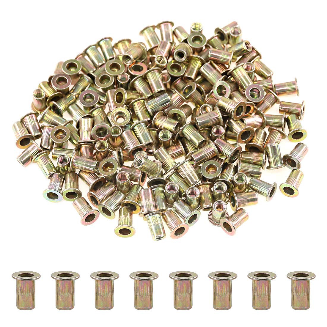100pcs 832unc Zinc Plated Carbon Steel Rivet Nut Flat Head Rivnut Threaded Inser