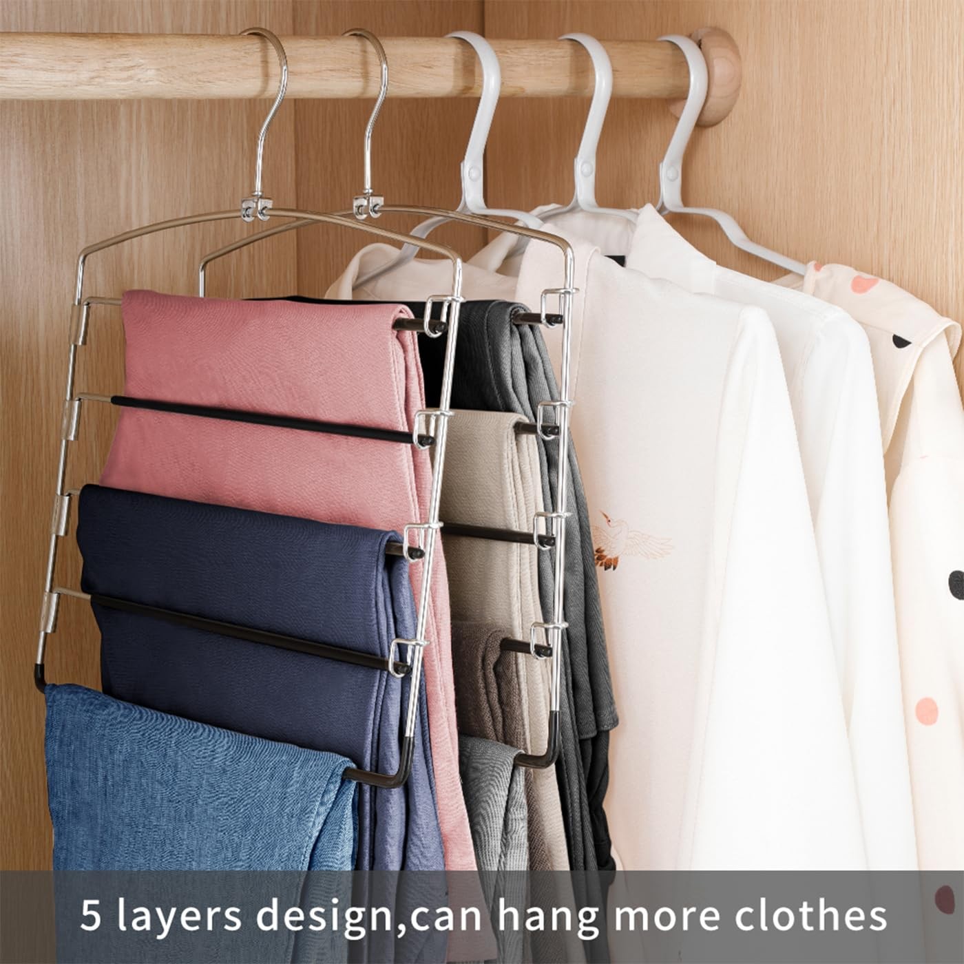 Pants Hangers Non Slip 6 Pack Space Saving Hangers Multi-Layer Swing Arm Pant...