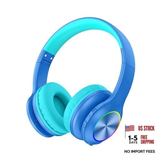 2021tooth Kids Headphones Fit for Aged 3-21, Colorful LED Lights Comfort Blue
