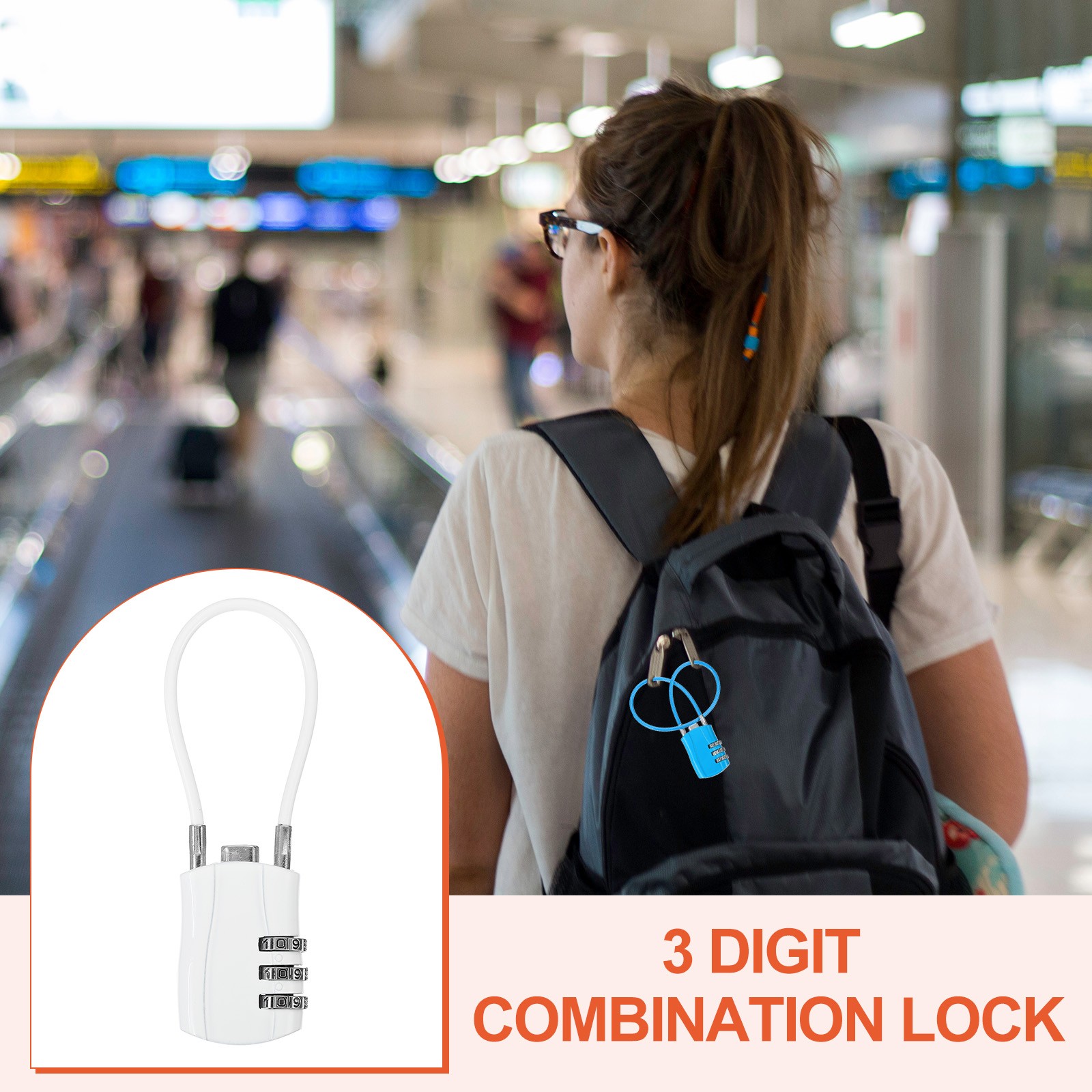 2 Pcs 3 Digit Luggage Cable Combination Lock with 5" Long Cable, White