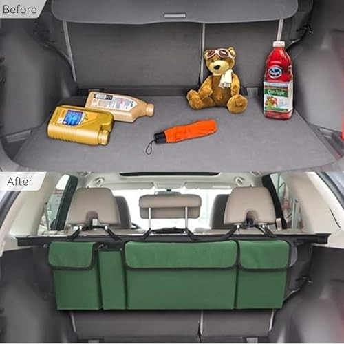 Car Trunk Organizer, Backseat Hanging Large Storage with Adjustable Green
