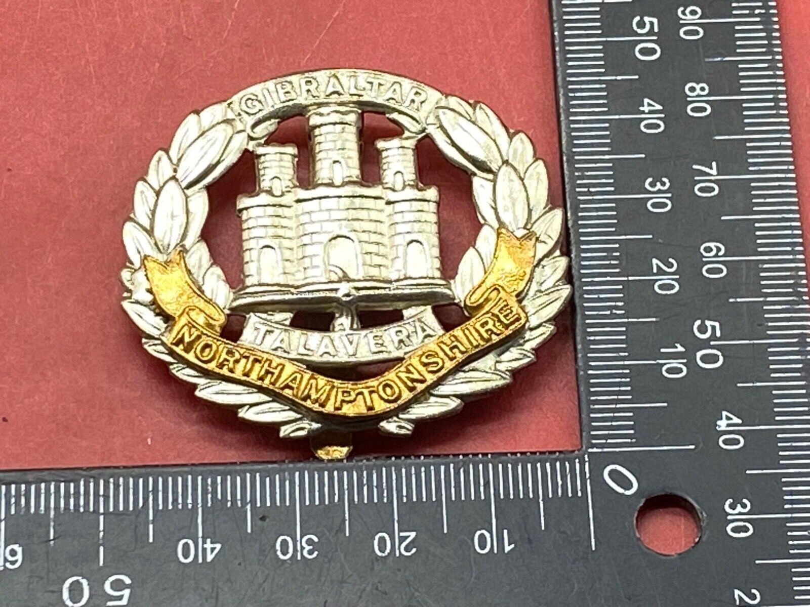 British Army WW1 / WW2 Northamptonshire Regiment Cap Badge with Rear Slider