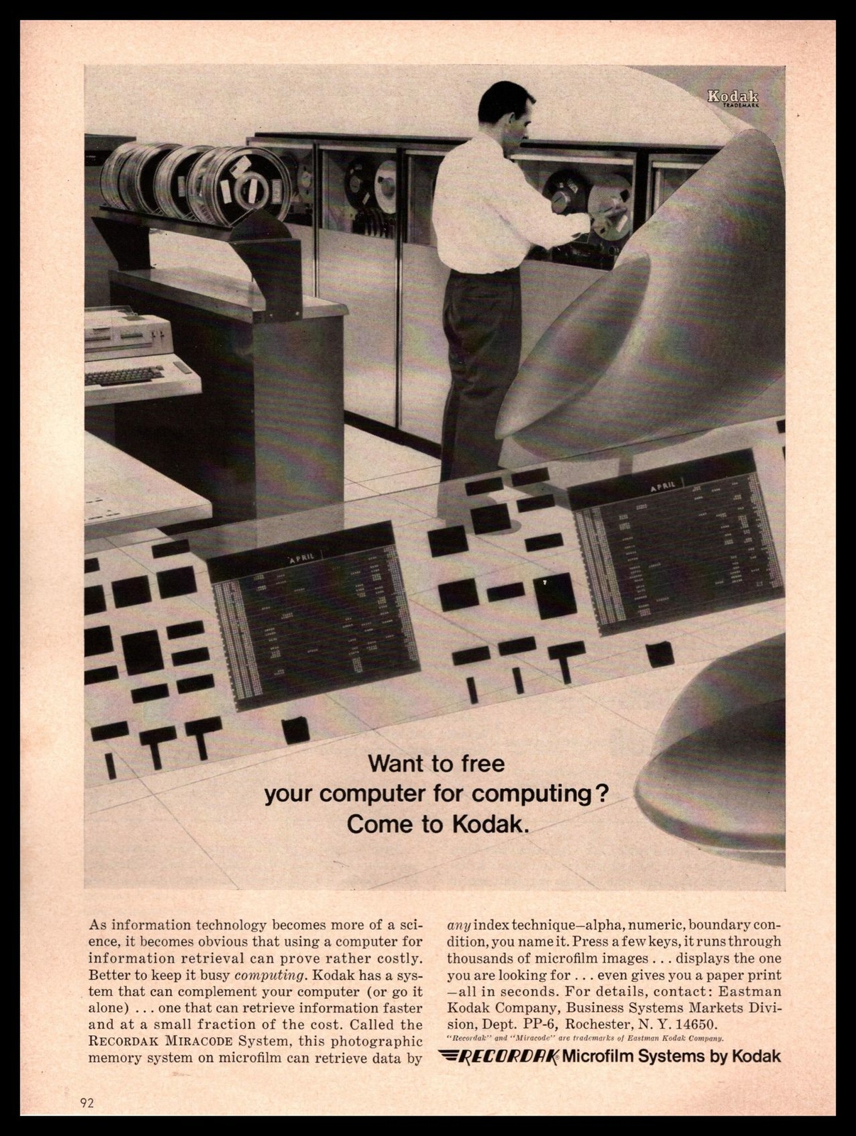 1967 Recordak Miracode Microfilm Systems By Kodak Computer Lab Room Print Ad